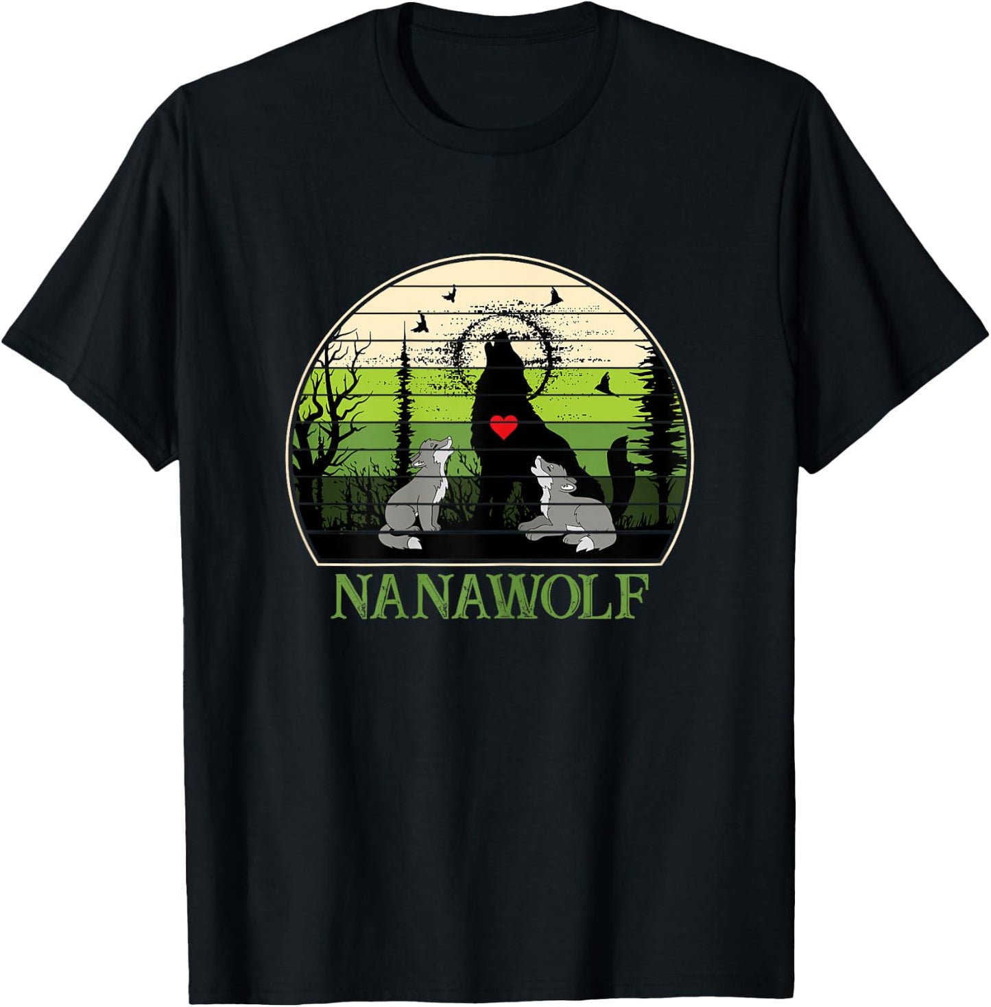 Retro Vintage Sunset Nana Wolf Mothers Day Grandma Wolf T-Shirt - T-Shirt | Black