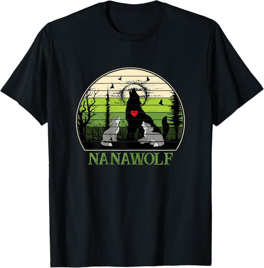 Retro Vintage Sunset Nana Wolf Mothers Day Grandma Wolf T-Shirt - T-Shirt | Black