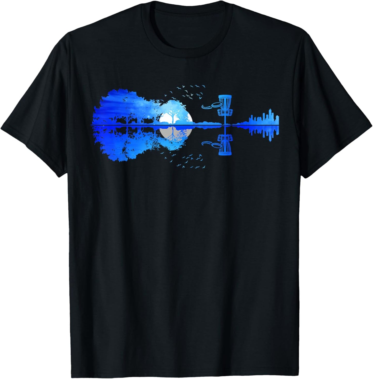 Men Disc Golf Frisbee Golfer Sunset Guitar Guitarist Golfing T-Shirt - T-Shirt | Black