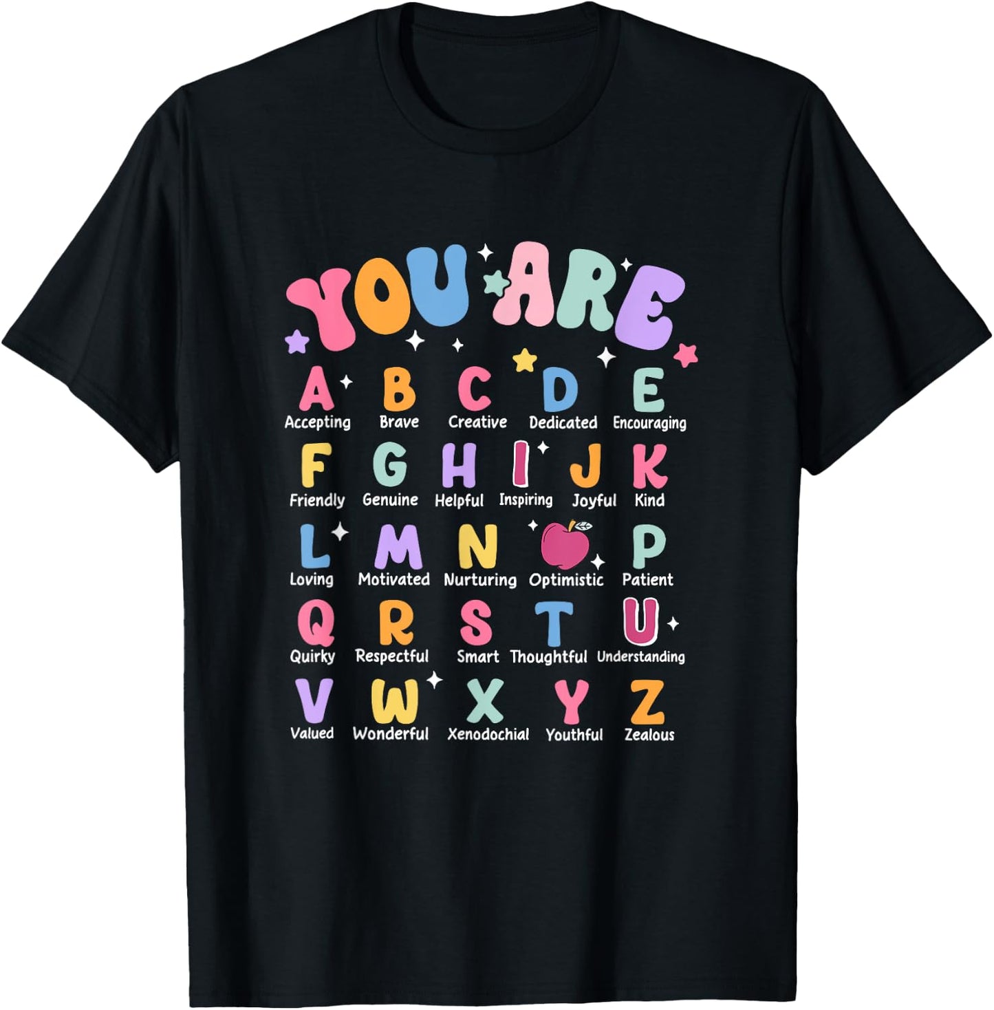 You Are Letters Alphabet Learn ABCs Boy Girl Reading Teacher T-Shirt - T-Shirt | Black