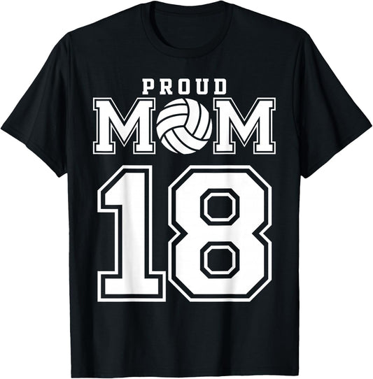 Custom Proud Volleyball Mom Number 18 Personalized Women T-Shirt - T-Shirt | Black