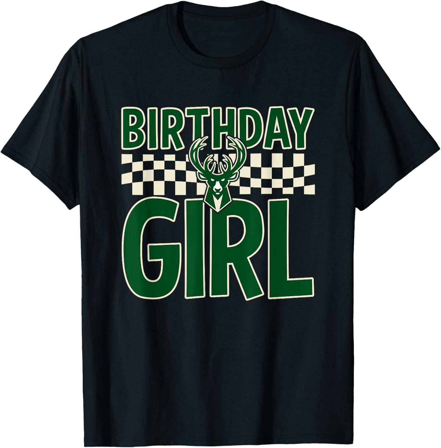 NBA Milwaukee Bucks Birthday Girl Checkered Logo T-Shirt - T-Shirt | Black