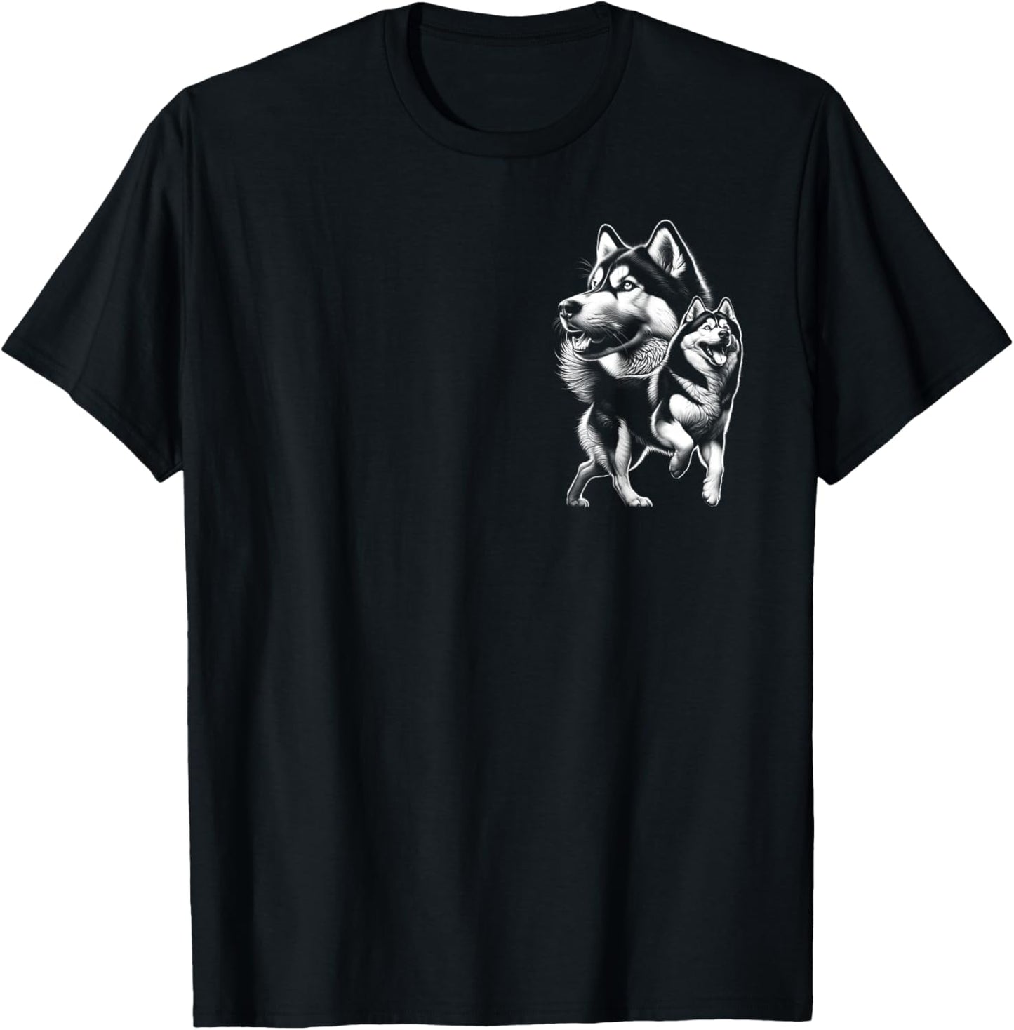 Cool Siberian Husky Dog in Chic Drawing Style on Chest T-Shirt - T-Shirt | Black