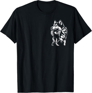 Cool Siberian Husky Dog in Chic Drawing Style on Chest T-Shirt - T-Shirt | Black