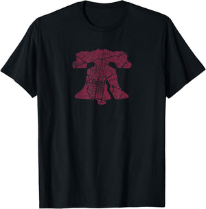 Philadelphia Street Map Liberty Bell Vintage Maroon Philly T-Shirt - T-Shirt | Black