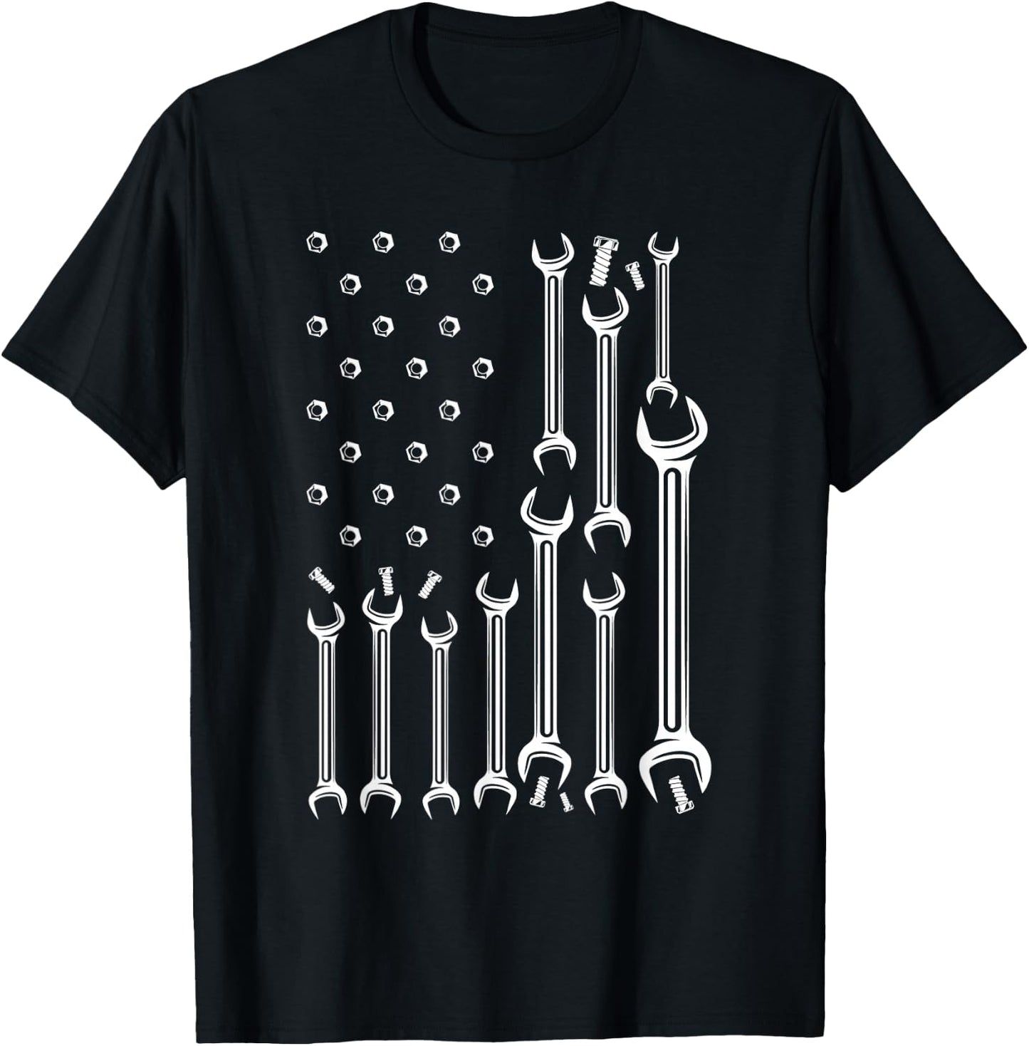 American Flag USA Mechanic Wrenches Tools Gift T-Shirt - T-Shirt | Black