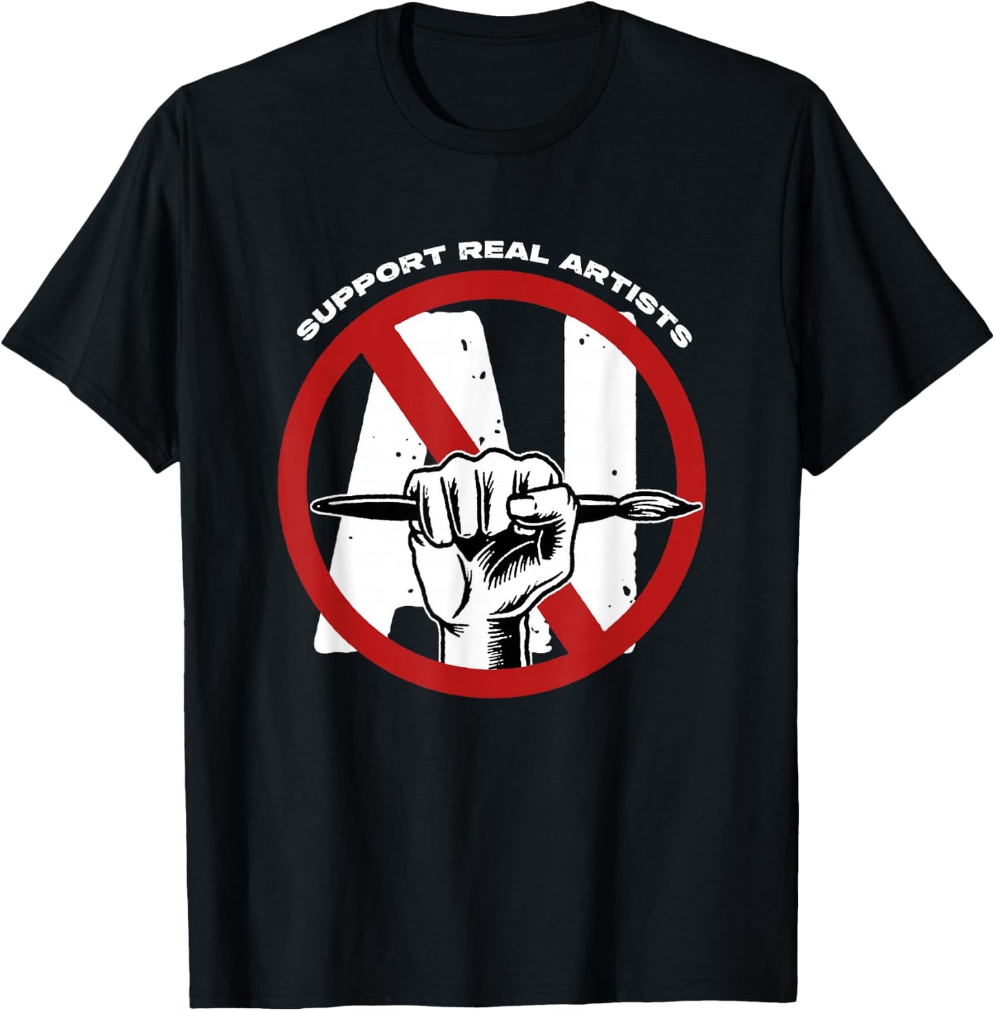 Support Real Artists Anti-AI Generated Images Art Authentic T-Shirt - T-Shirt | Black