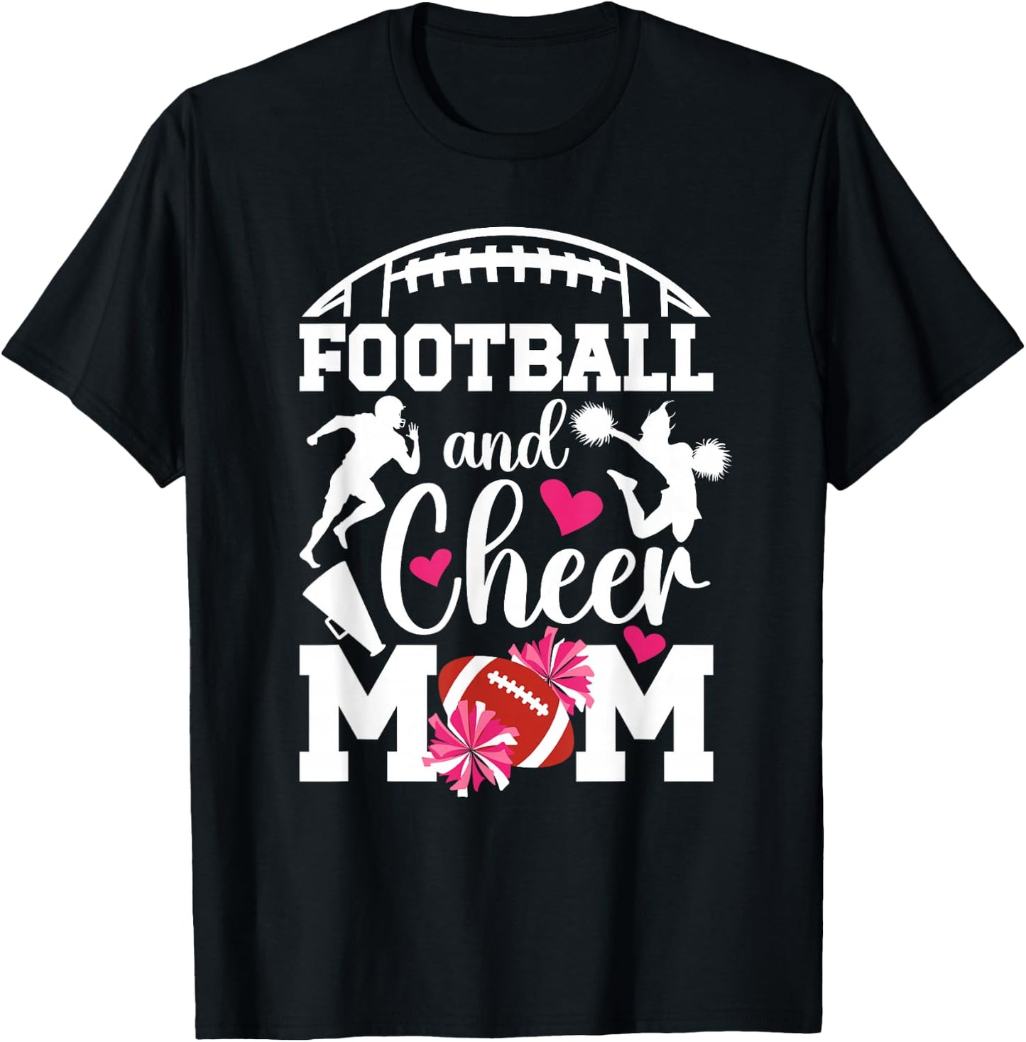 Football And Cheer Mom Proud Cheerleading & Football Mom T-Shirt - T-Shirt | Black