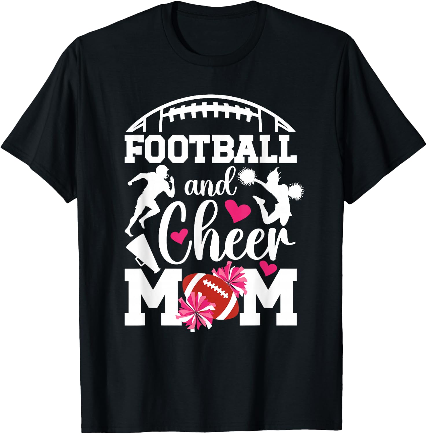Football And Cheer Mom Proud Cheerleading & Football Mom T-Shirt - T-Shirt | Black