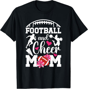 Football And Cheer Mom Proud Cheerleading & Football Mom T-Shirt - T-Shirt | Black