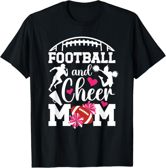 Football And Cheer Mom Proud Cheerleading & Football Mom T-Shirt - T-Shirt | Black