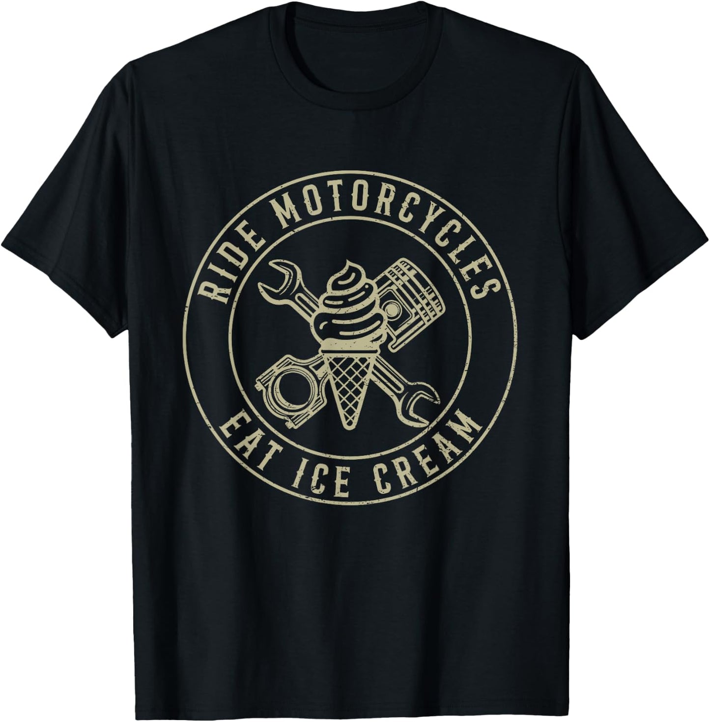 Ride Motorcycles Eat Ice Cream Funny Riding Biker Vintage Men Women T-Shirt - T-Shirt | Black