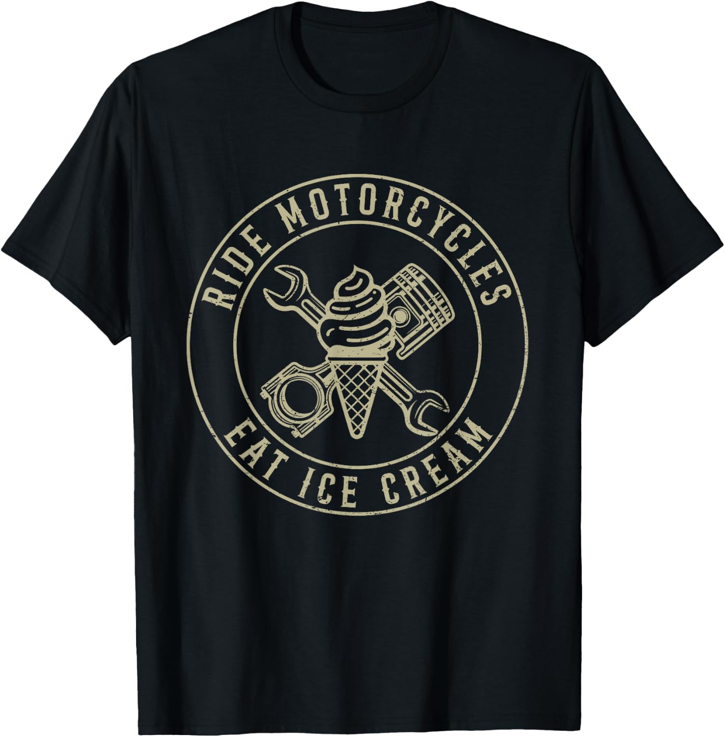 Ride Motorcycles Eat Ice Cream Funny Riding Biker Vintage Men Women T-Shirt - T-Shirt | Black