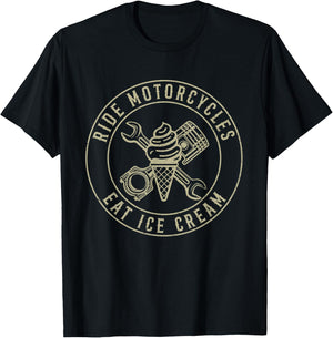 Ride Motorcycles Eat Ice Cream Funny Riding Biker Vintage Men Women T-Shirt - T-Shirt | Black