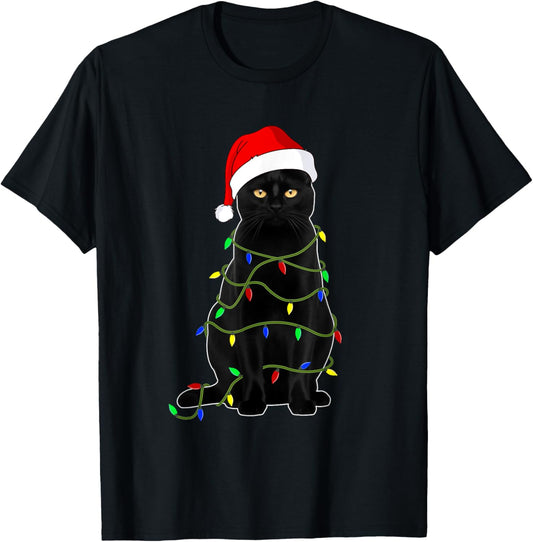 Black Cat Santa Christmas Family Matching Pajamas Xmas Men Women Kids T-Shirt - T-Shirt | Black