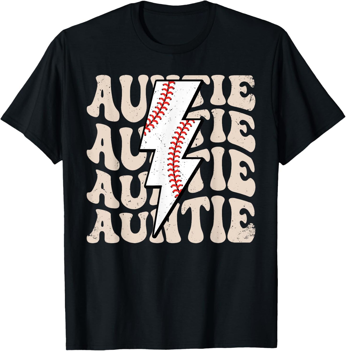 Lightning Groovy Proud Aunt Baseball Auntie Family Matching T-Shirt - T-Shirt | Black