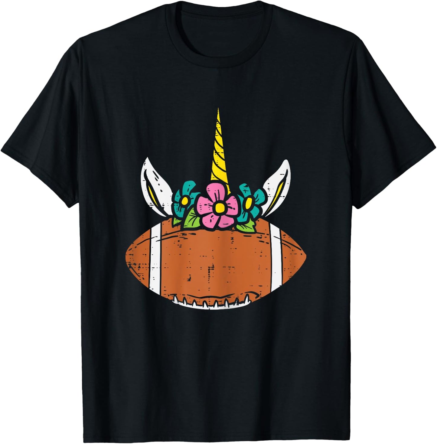 Unicorn Head American Football Cute Fan Player Girls Women T-Shirt - T-Shirt | Black