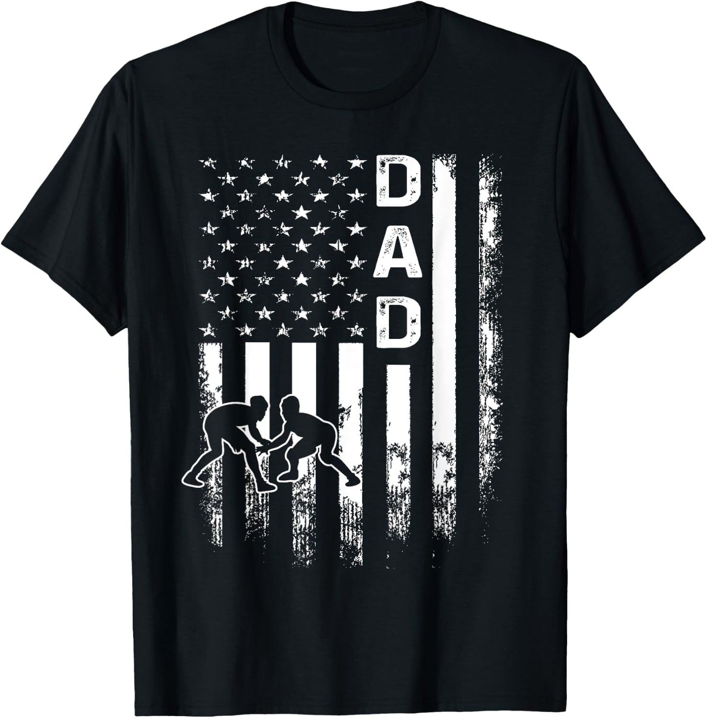 Wrestling Dad American Flag Vintage Christmas Xmas T-Shirt - T-Shirt | Black