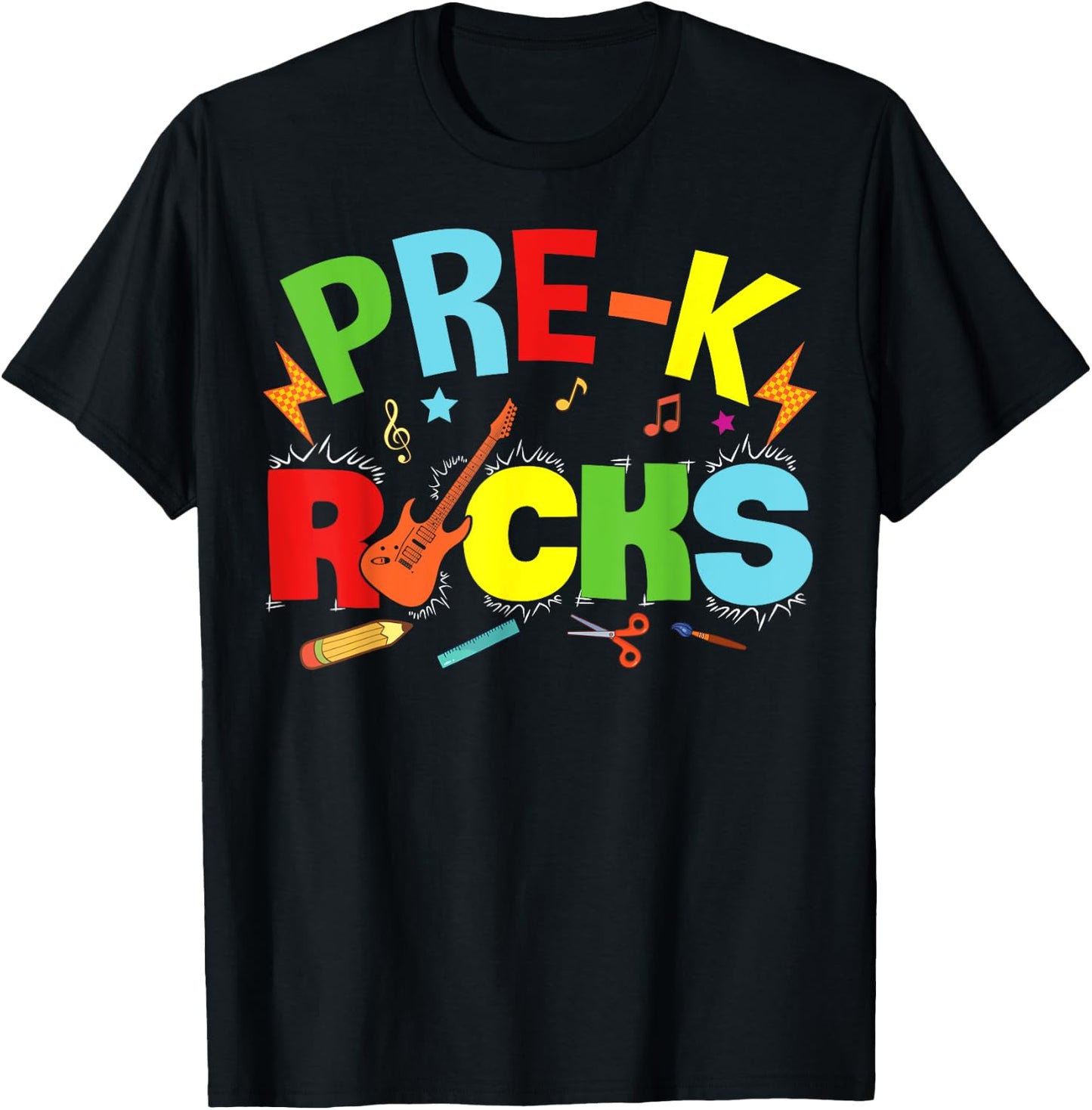 Hello Pre-K Rocks Teacher Team Vibes Rockstar T-Shirt - T-Shirt | Black