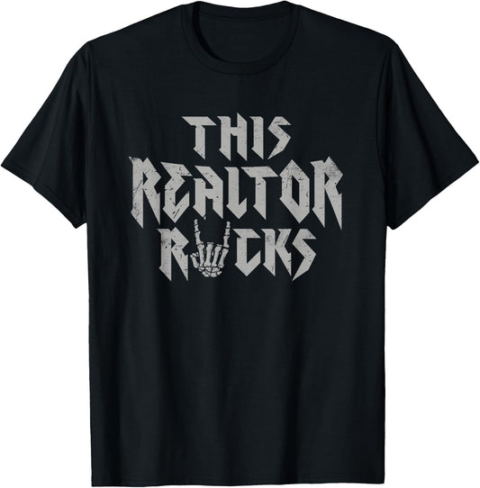 This Realtor Rocks Rock Music Lover Real Estate Agent T-Shirt - T-Shirt | Black