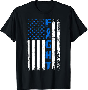 Fight Colon Cancer American Flag Awareness Survivor T-Shirt - T-Shirt | Black
