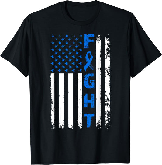 Fight Colon Cancer American Flag Awareness Survivor T-Shirt - T-Shirt | Black