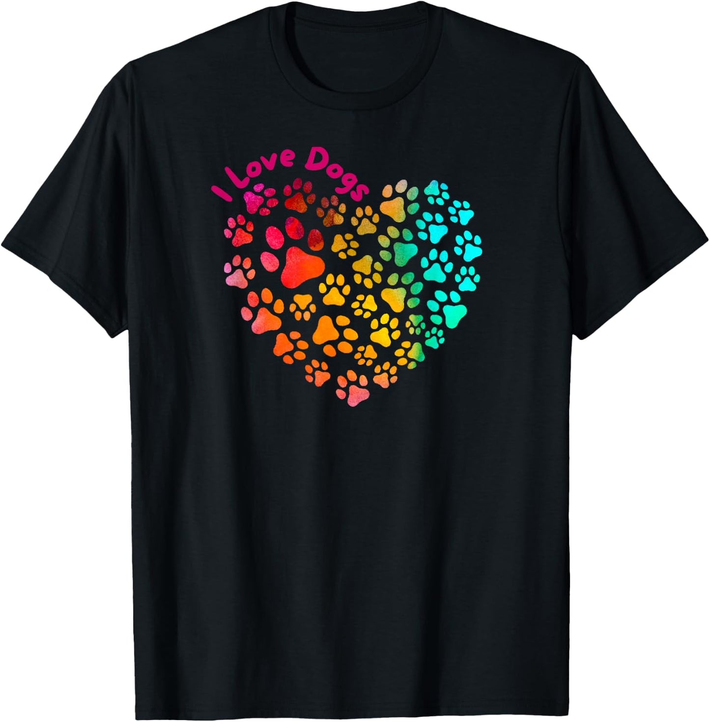 I Love Dogs Heart & Paws - Cute Puppy Pet Lover Funny Design T-Shirt - T-Shirt | Black