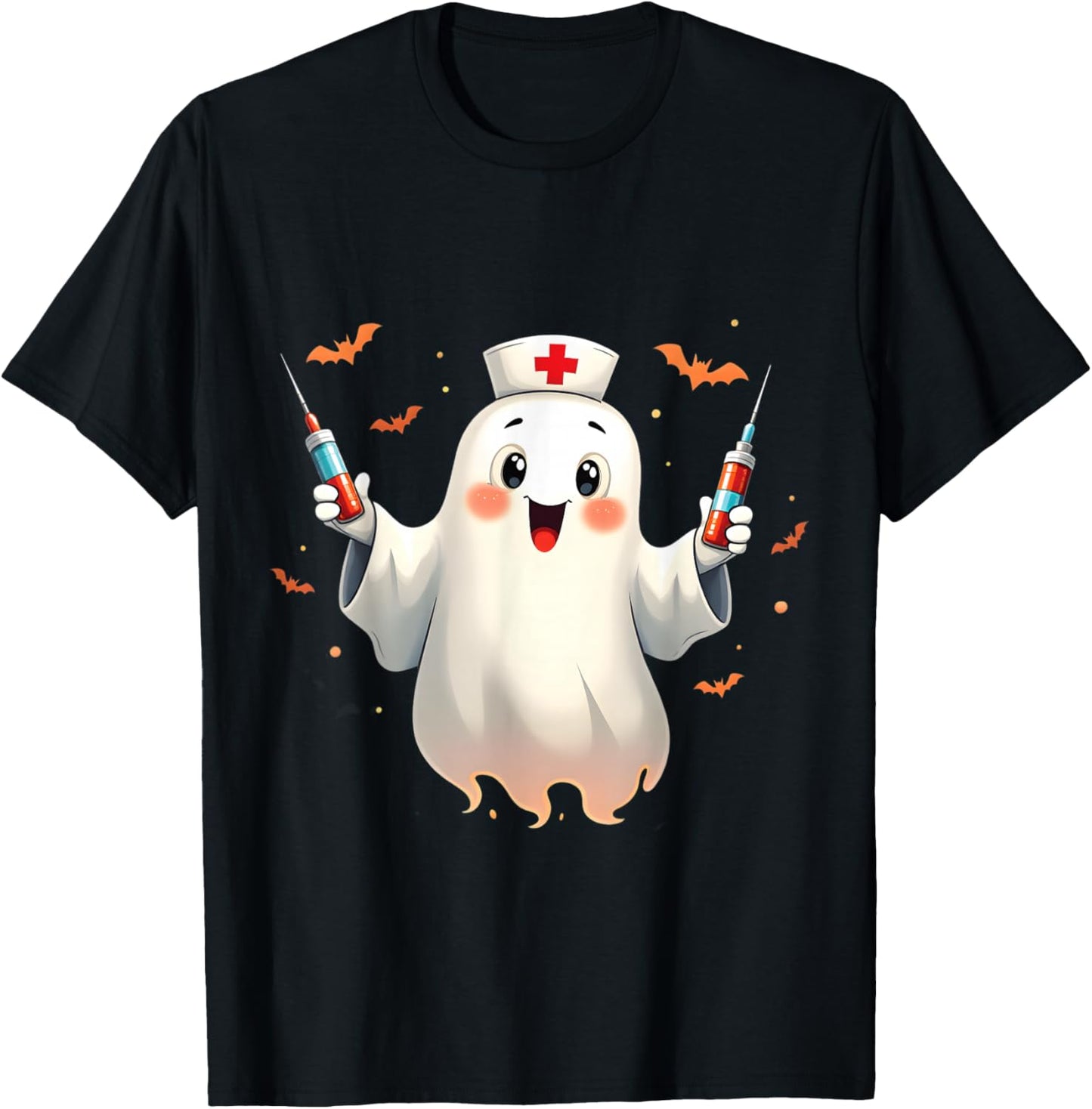 Spooky Halloween Nurse Ghost Holding Syringes T-Shirt - T-Shirt | Black