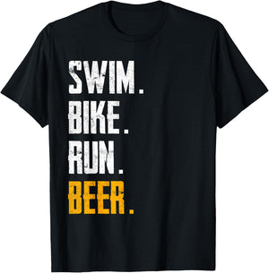 Swim Bike Run Beer Funny Triathlon T-Shirt - T-Shirt | Black