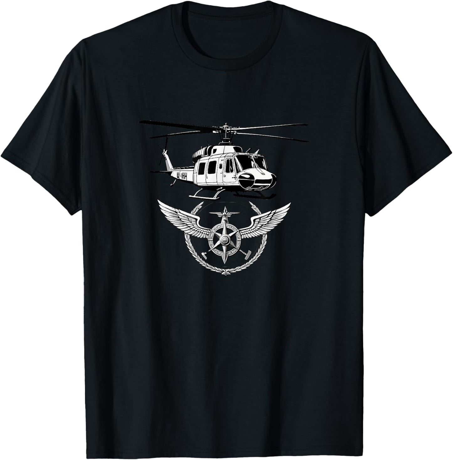 UH-1 Huey Retro Helicopter Vintage Vietnam Chopper T-Shirt - T-Shirt | Black