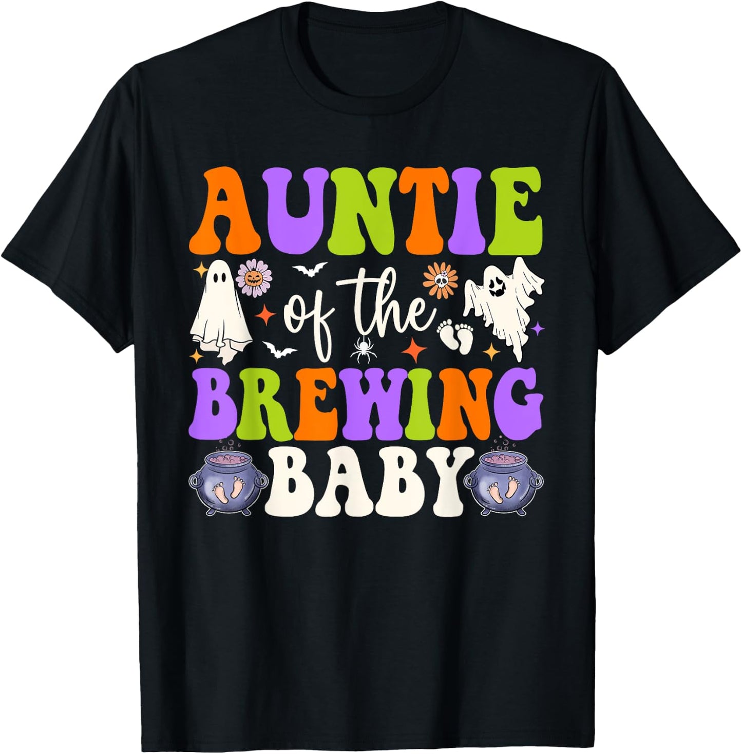 Auntie of Brewing Baby Halloween Theme Baby Shower Spooky T-Shirt - T-Shirt | Black