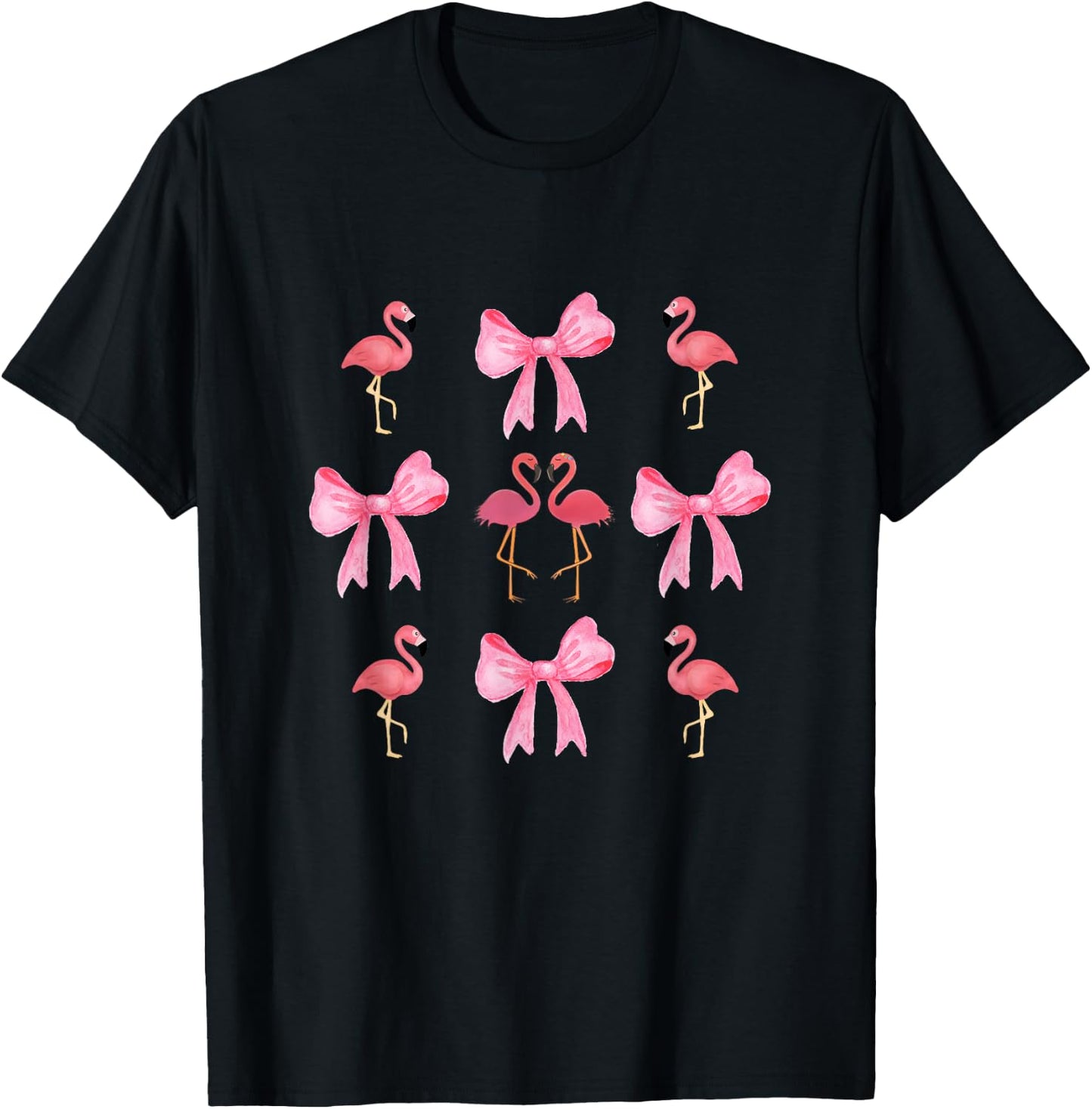 Pink Bows Cute Coquette Flamingo y2k Girl Aesthetic bow T-Shirt - T-Shirt | Black