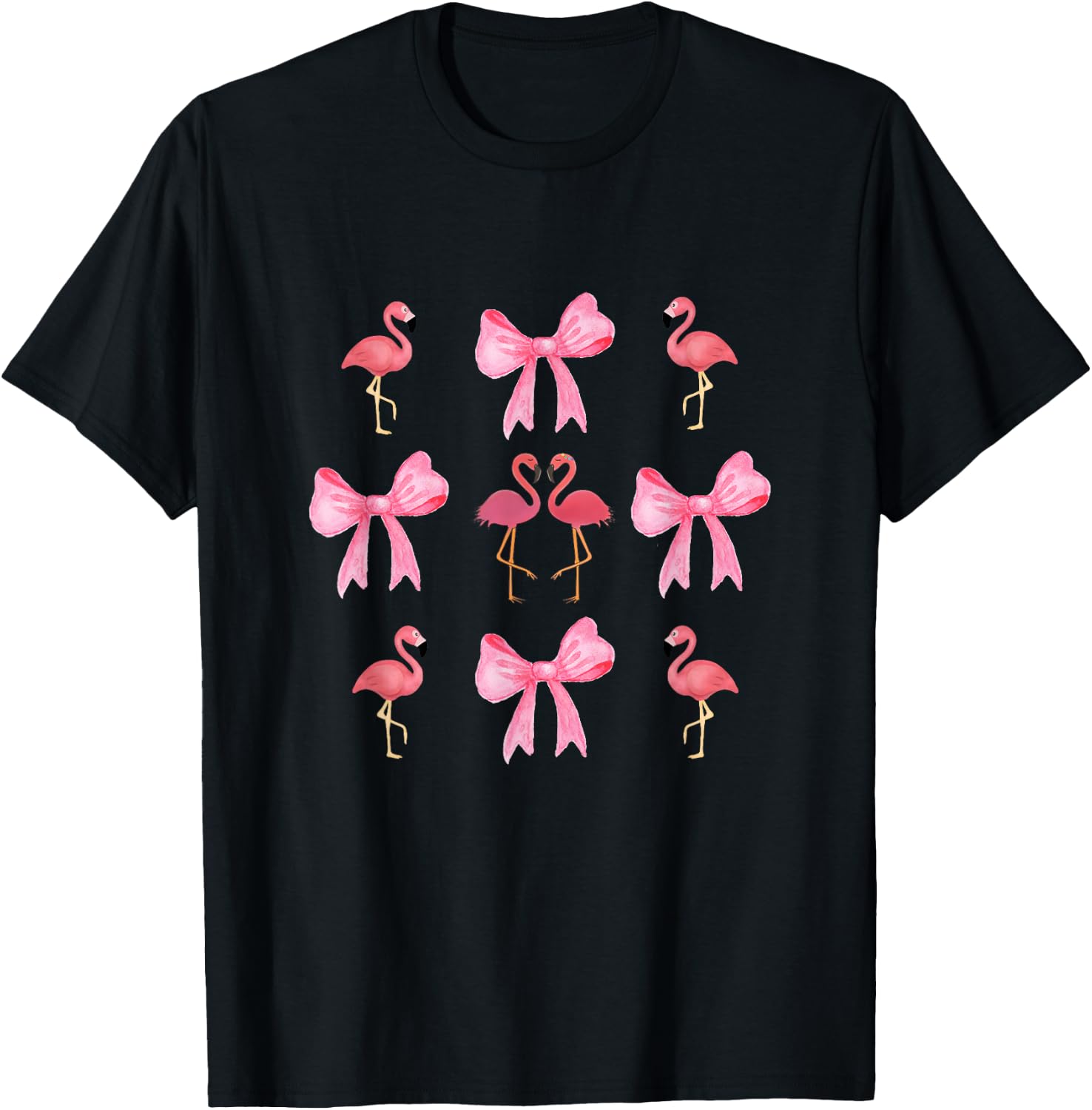 Pink Bows Cute Coquette Flamingo y2k Girl Aesthetic bow T-Shirt - T-Shirt | Black