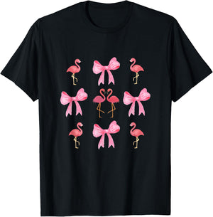 Pink Bows Cute Coquette Flamingo y2k Girl Aesthetic bow T-Shirt - T-Shirt | Black