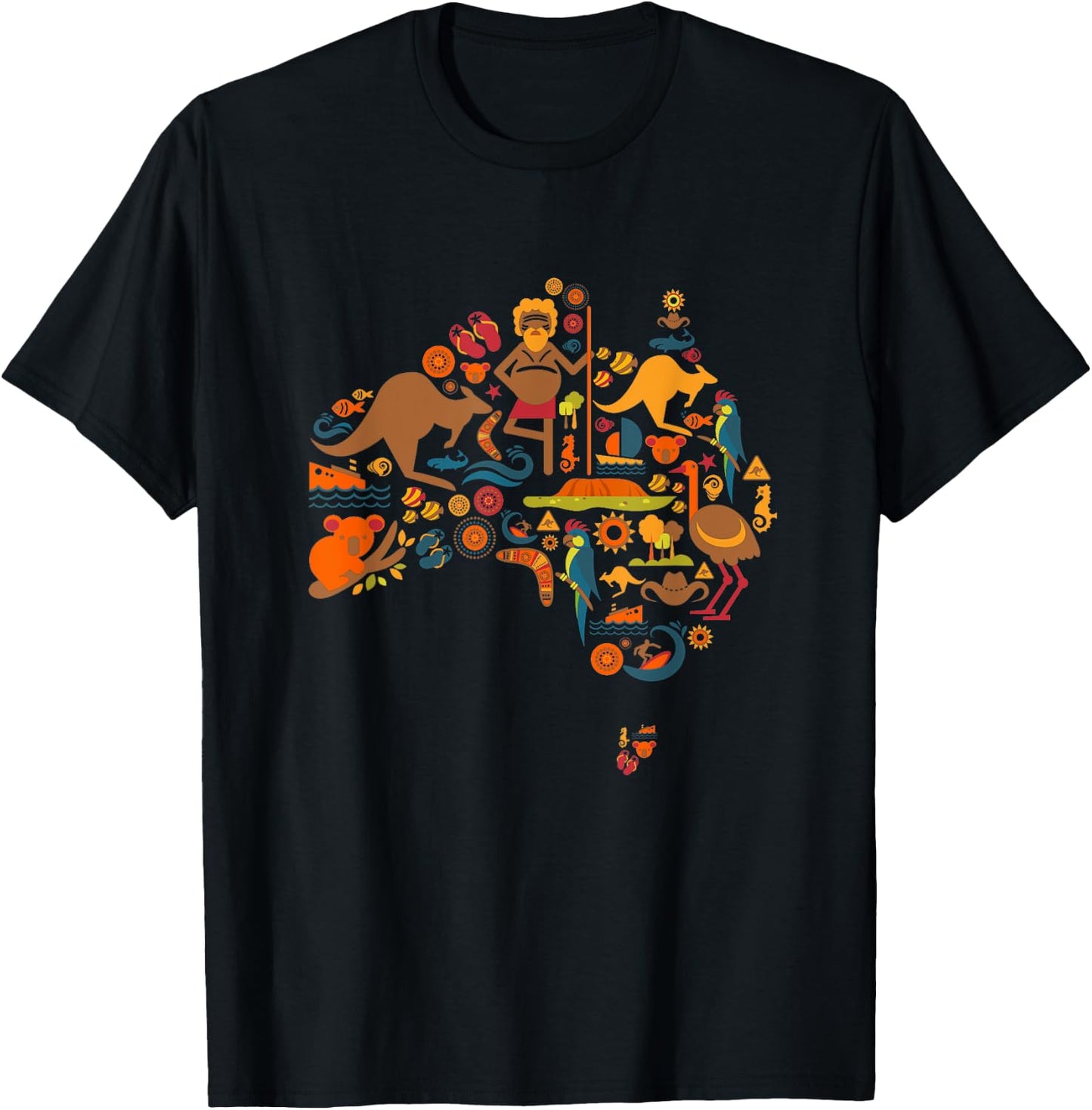 Australia Australian Elements Fun Map T-Shirt - T-Shirt | Black