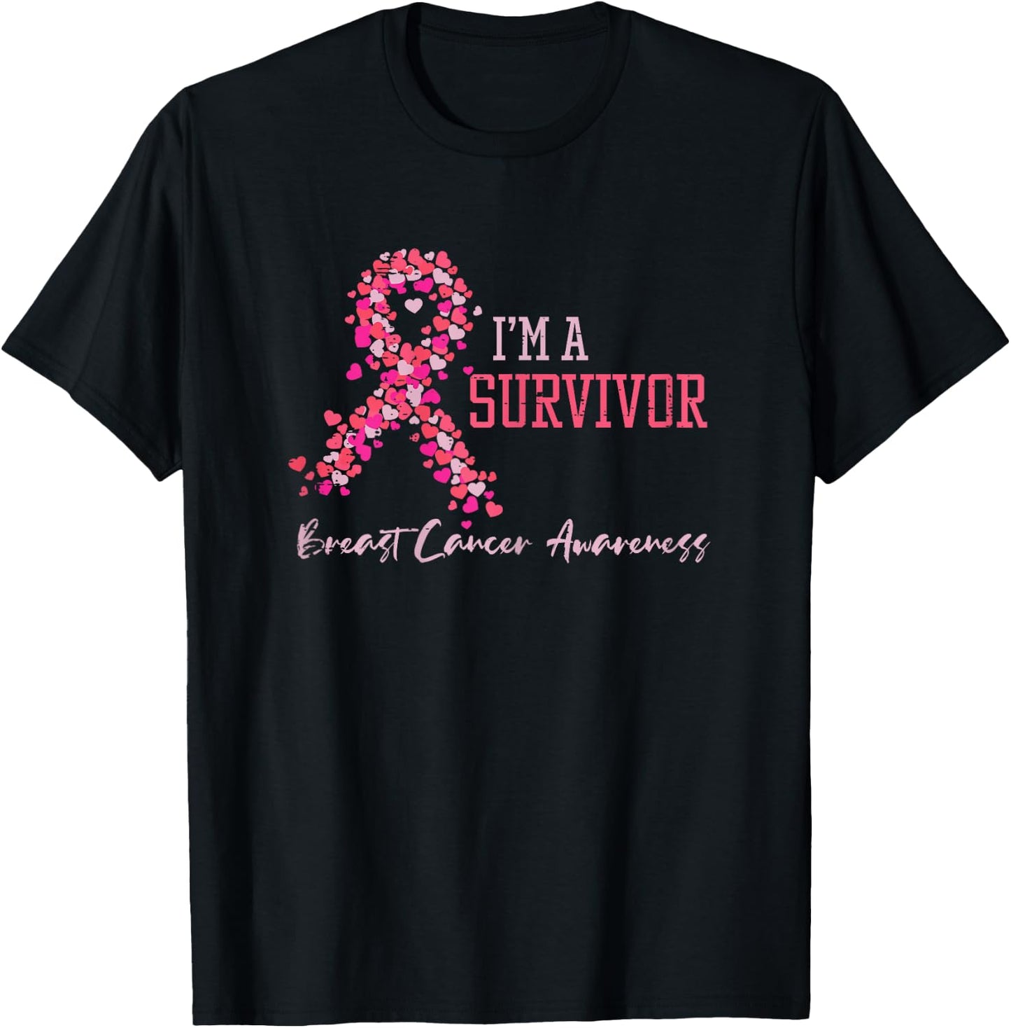 Survivor Pink Ribbons Hearts Breast Cancer Awareness Women T-Shirt - T-Shirt | Black