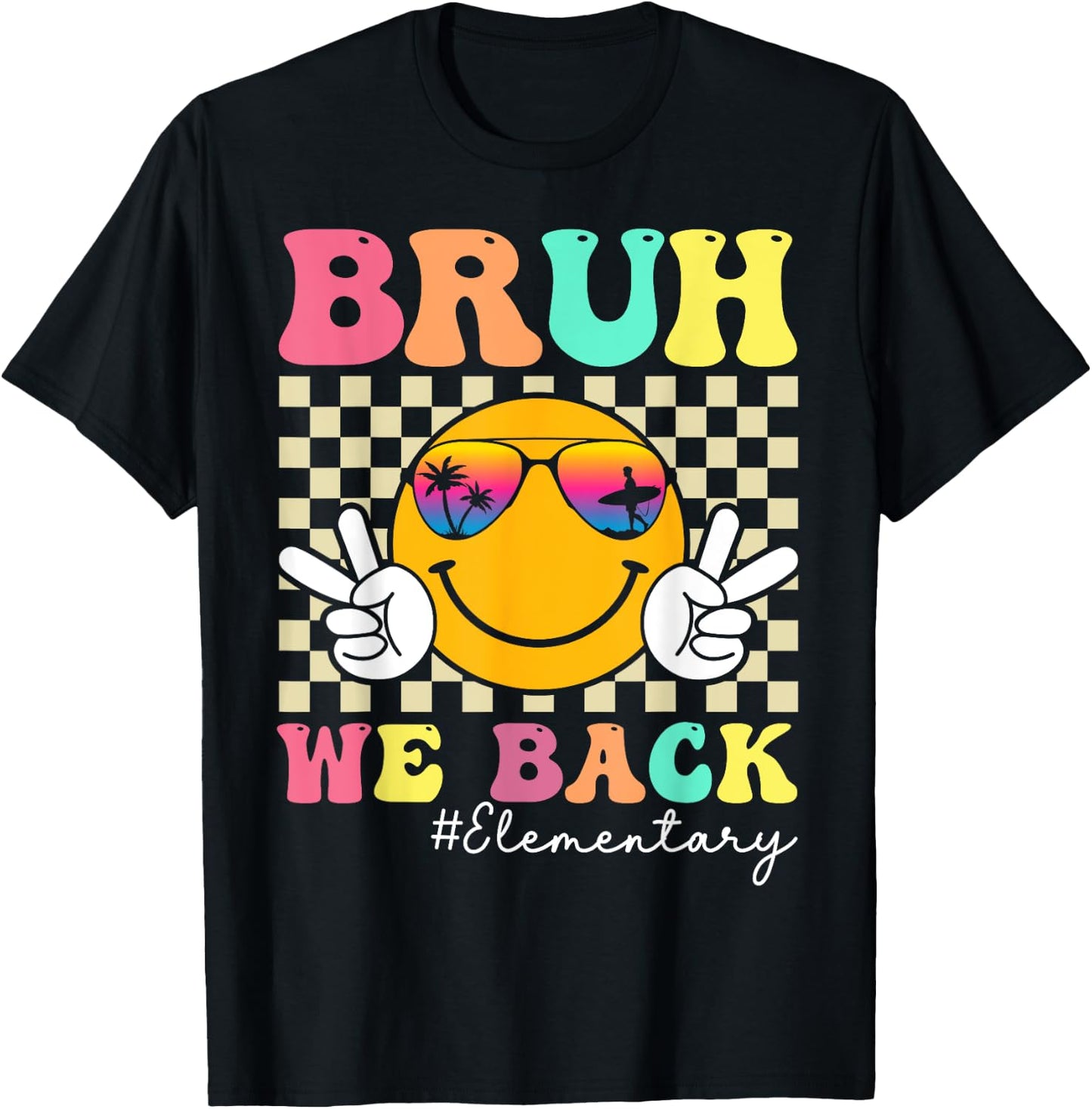 Bruh We Back Elementary Retro Smile Face Back To School T-Shirt - T-Shirt | Black