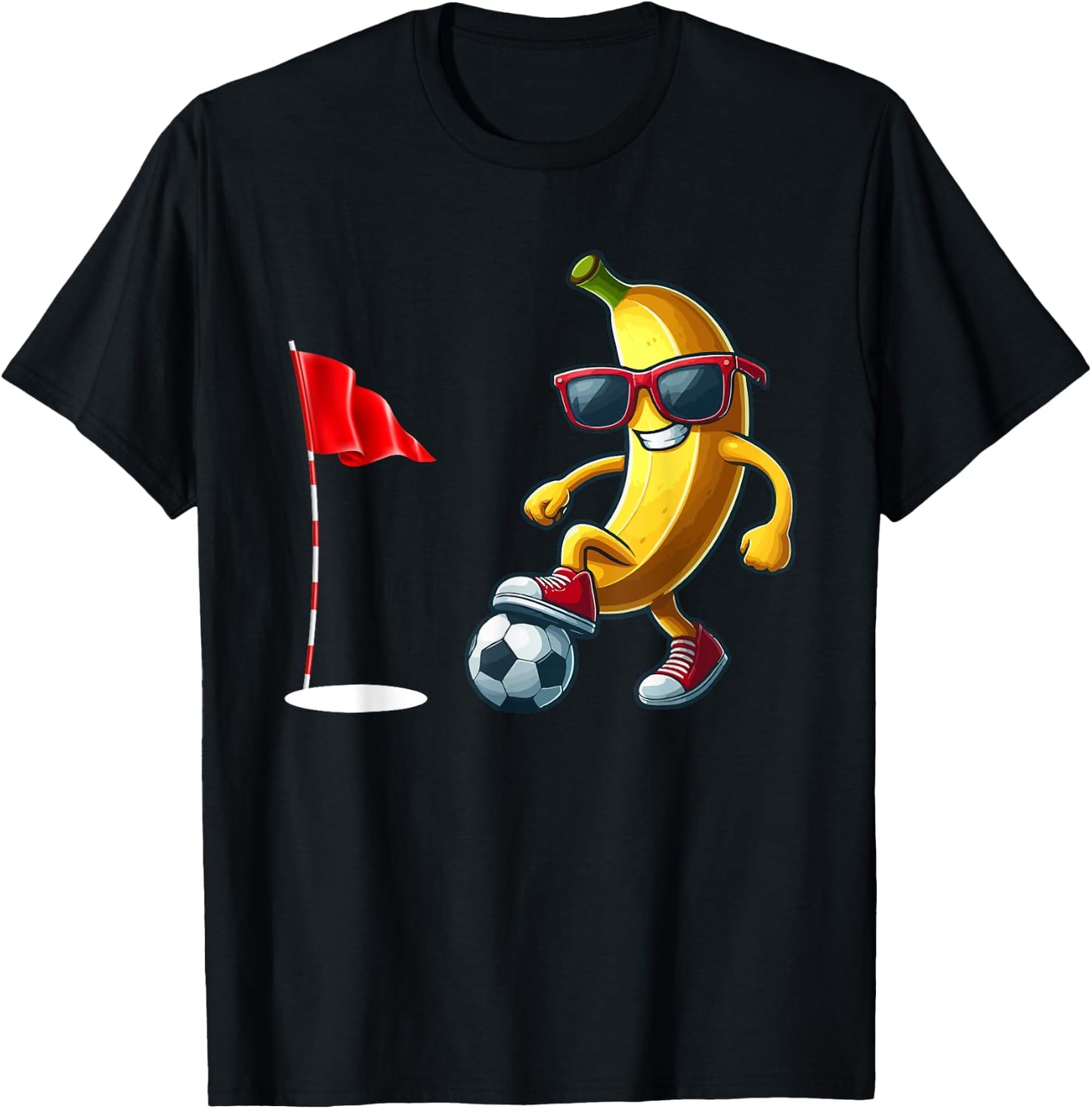 Banana Sunglasses Playing Footgolf Funny Fruit Sport Player T-Shirt - T-Shirt | Black