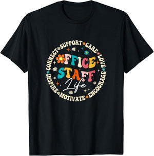 Office Staff Life Appreciation Week Back To School Groovy T-Shirt - T-Shirt | Black