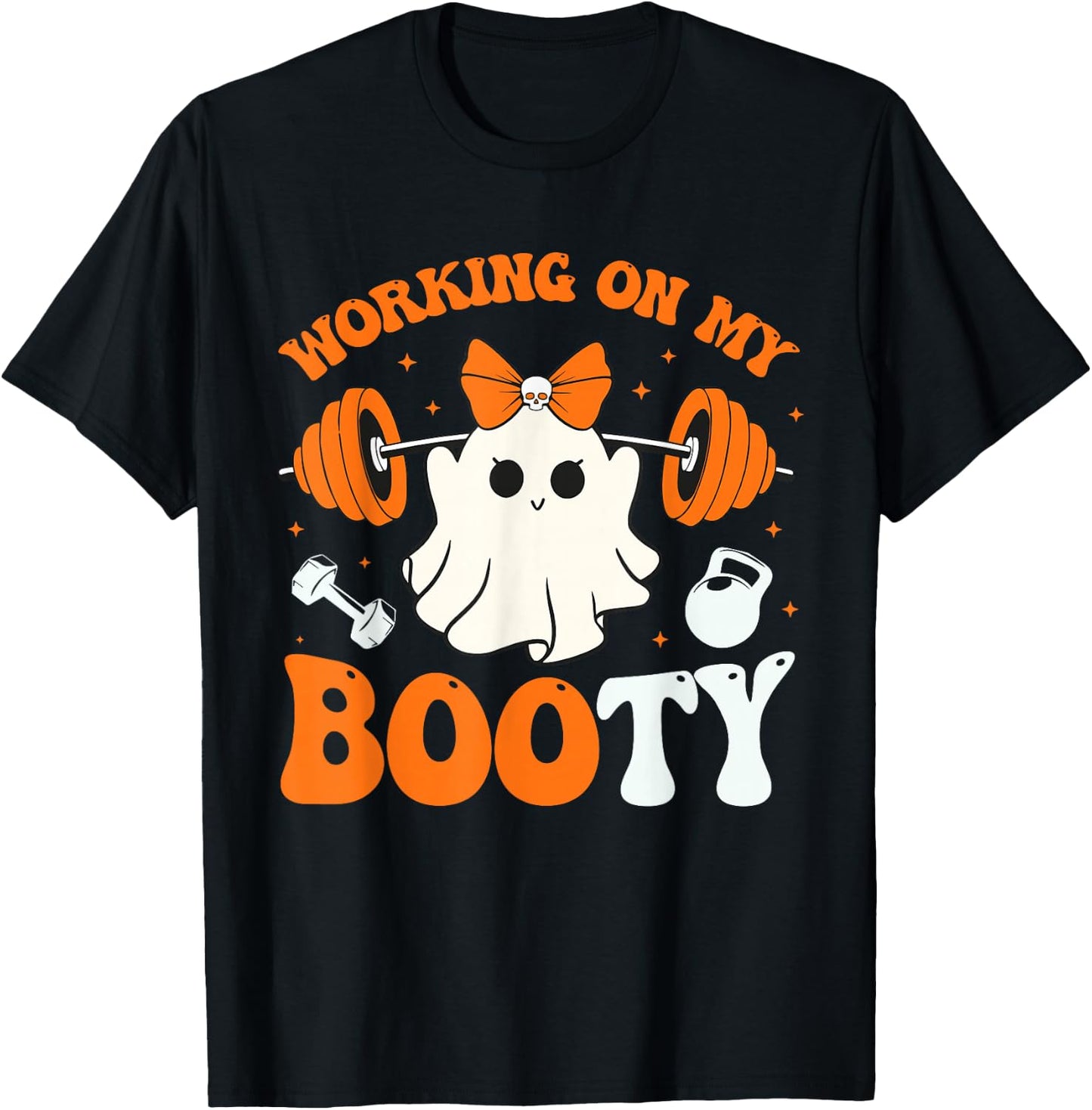Funny Working On My Booty Ghost Boo Gym Ghost Pun Halloween T-Shirt - T-Shirt | Black