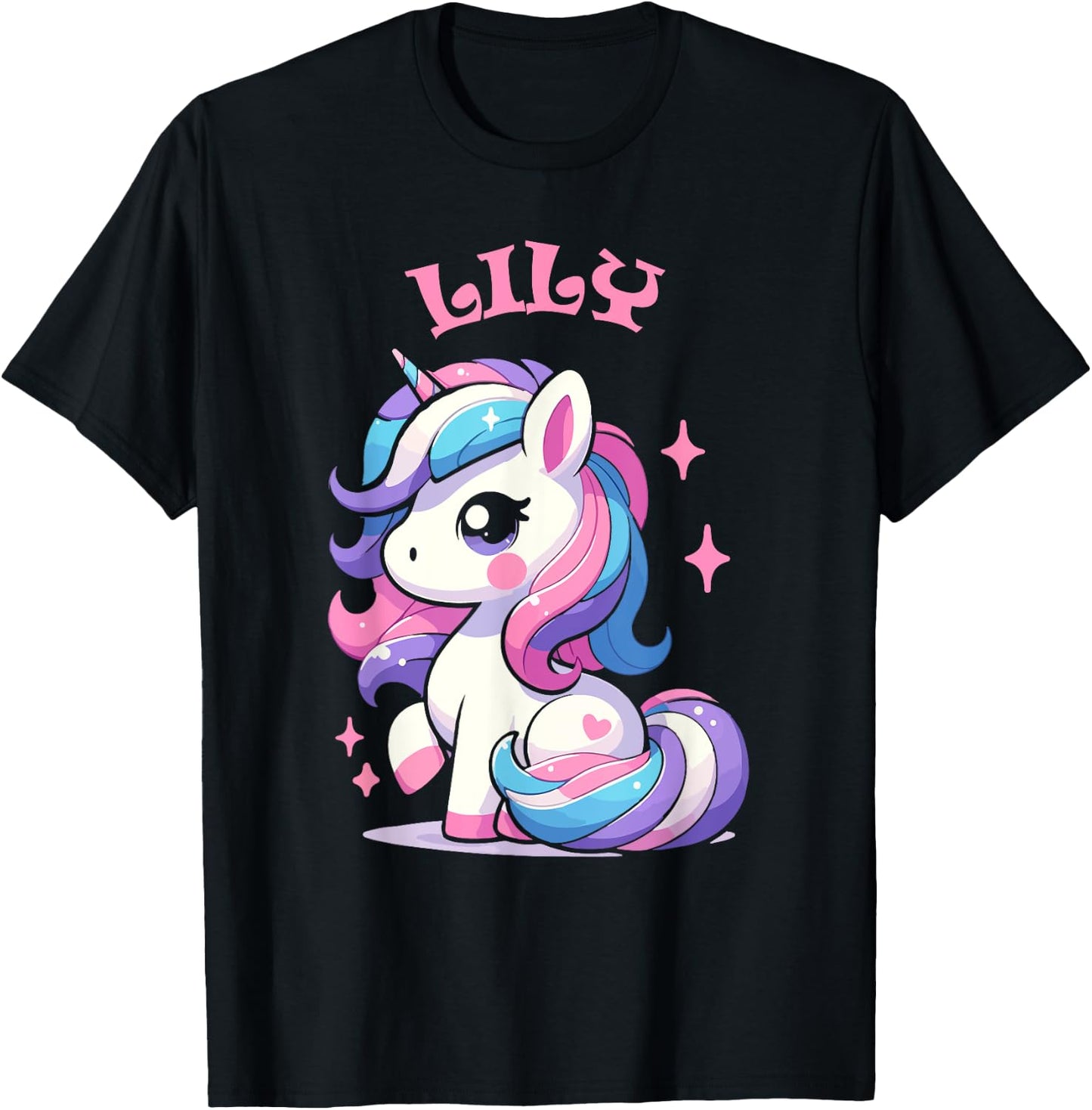Lily Cute Unicorn Design for Girls Name Lily T-Shirt - T-Shirt | Black
