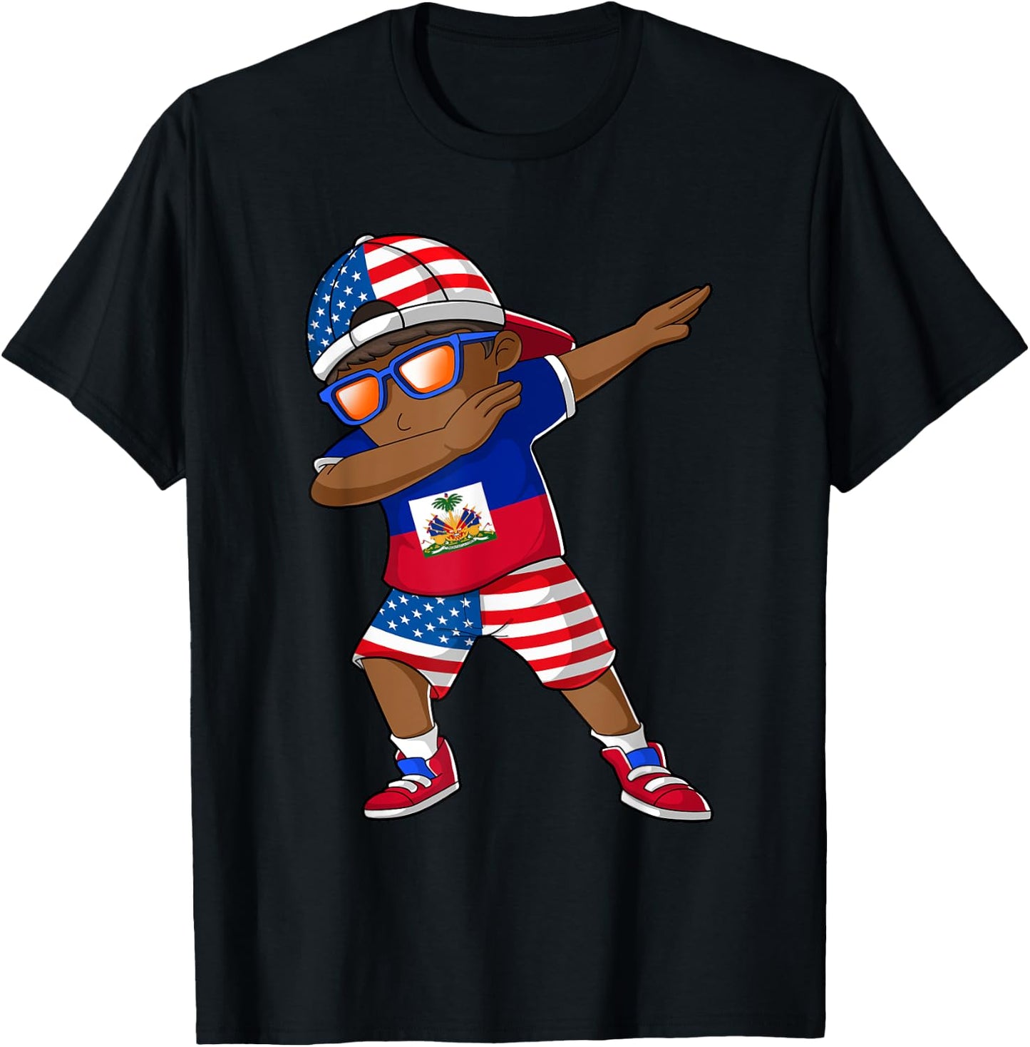Half American Half Haitian Boy Kid Haiti Flag Patriotic T-Shirt - T-Shirt | Black