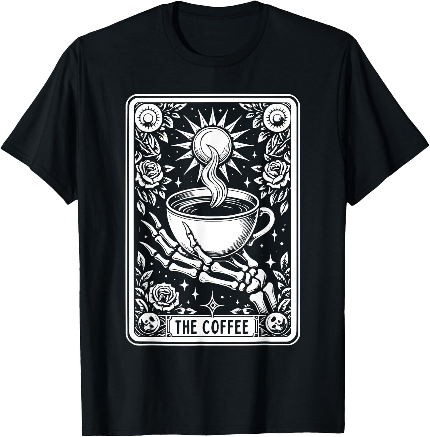 The Coffee Tarot Cards Skeleton Coffee Gifts Tarot Card T-Shirt - T-Shirt | Black
