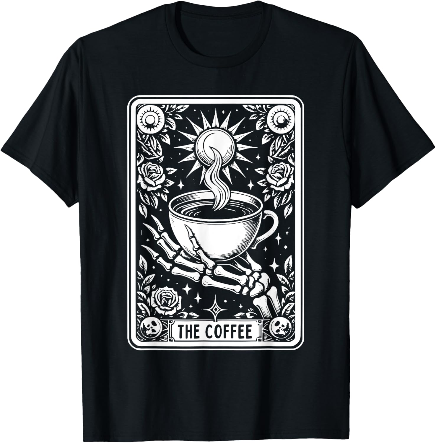The Coffee Tarot Cards Skeleton Coffee Gifts Tarot Card T-Shirt - T-Shirt | Black