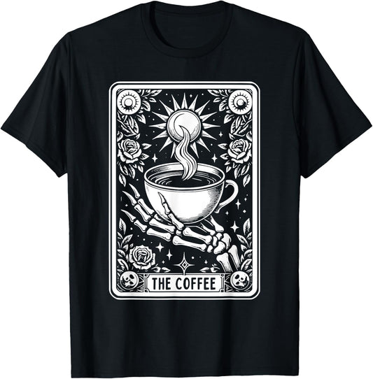 The Coffee Tarot Cards Skeleton Coffee Gifts Tarot Card T-Shirt - T-Shirt | Black