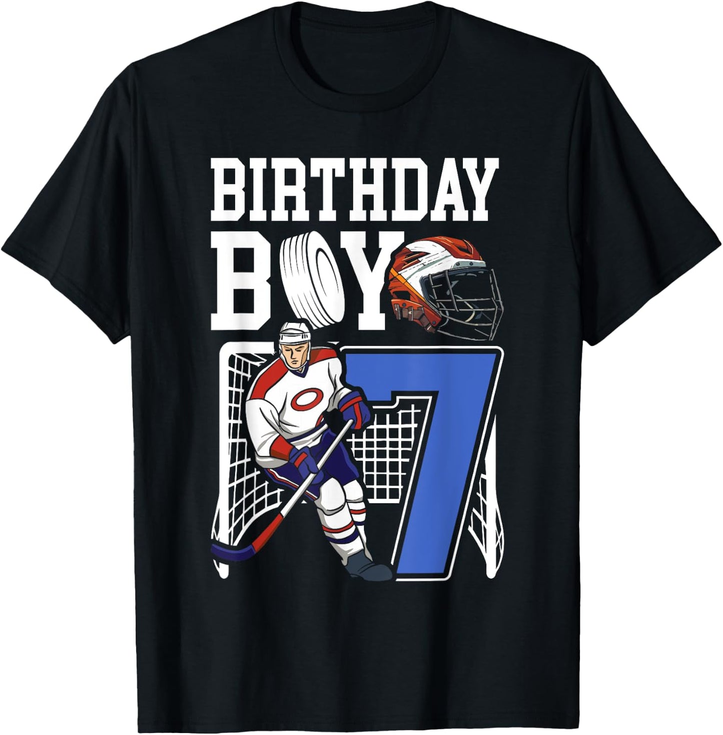 Kids 7 Year Old Ice Hockey Themed Birthday Party 7th Boy T-Shirt - T-Shirt | Black