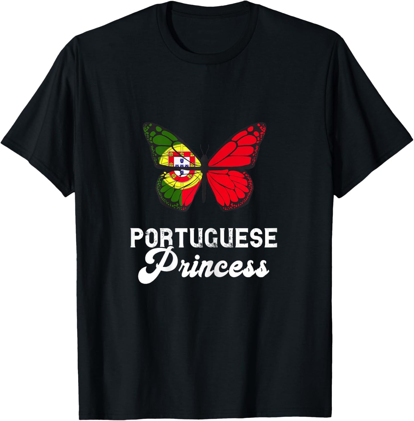 Portuguese Princess Proud Butterfly Portugal Flag Roots T-Shirt - T-Shirt | Black