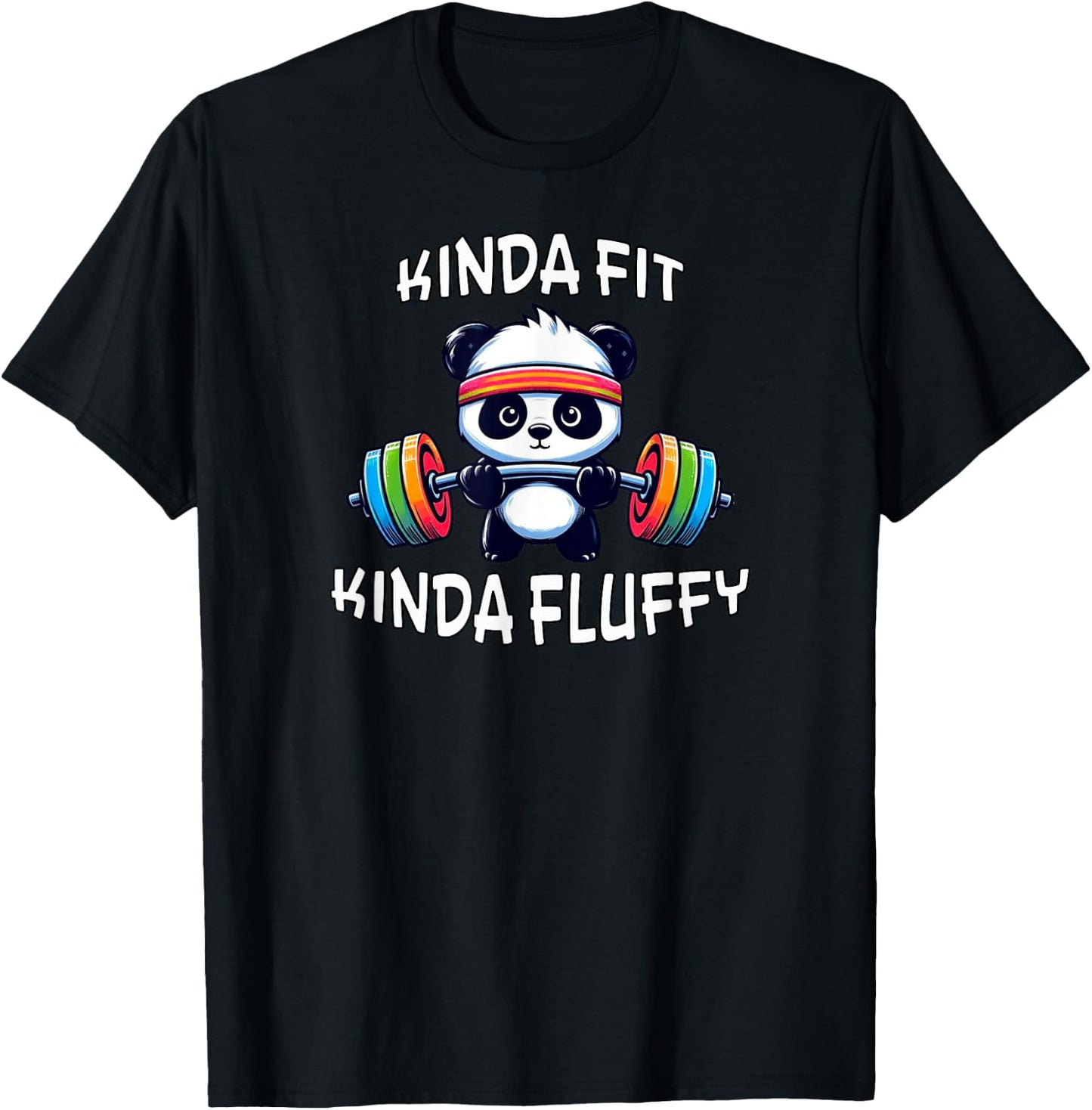 Eleven13Designs Kinda Fit Kinda Fluffy Gym Workout Fitness Panda Fun , Small, Black T-Shirt - T-Shirt | Black