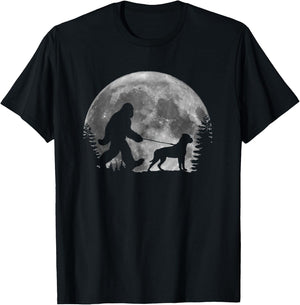 Bigfoot Walking a Dog Funny Bull Mastiff Moon Halloween Men Women Kids T-Shirt - T-Shirt | Black