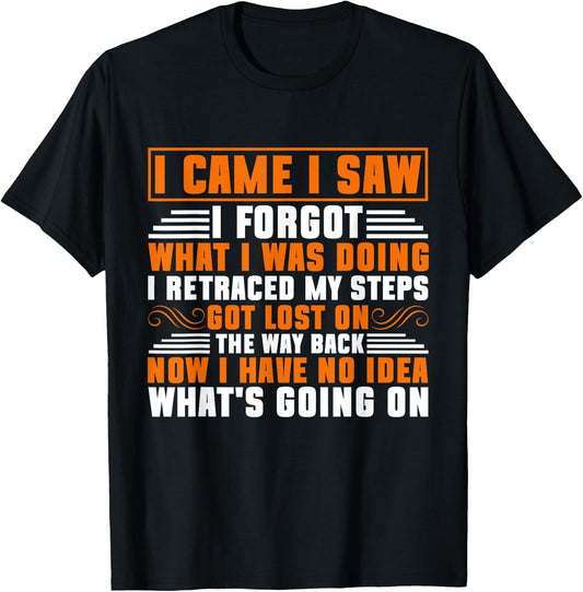 I Came I Saw I Forgot What I Was Doing Sarcastic Gag T-Shirt - T-Shirt | Black